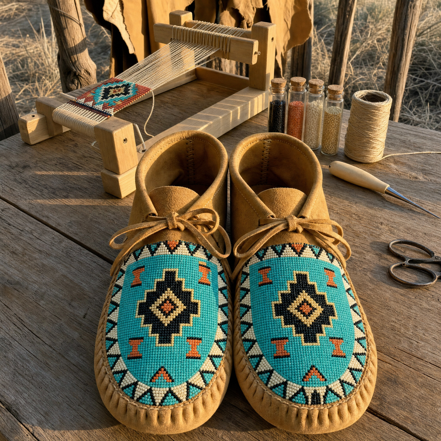 Handmade Native-Style Beaded Moccasins